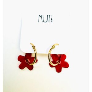 Aros flor rojos de acrílico con argollas doradas