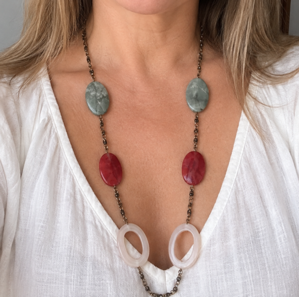 Collar Largo con cadena y piedras