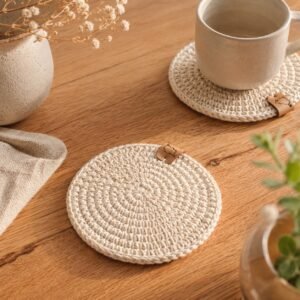Posavasos circular de hilo sisal y algodón
