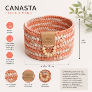 Canasta hecha a mano en color coral matizado