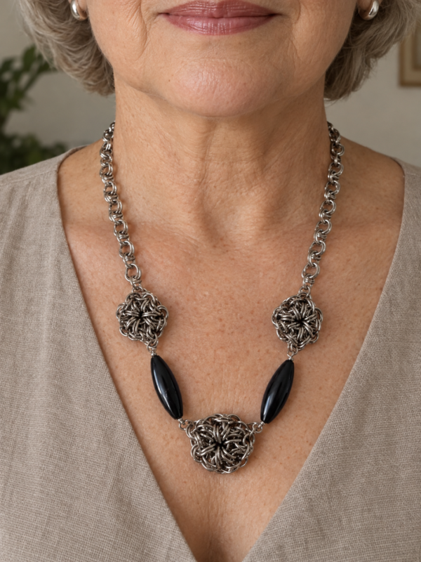 Collar Tejido medieval y piedra ónix